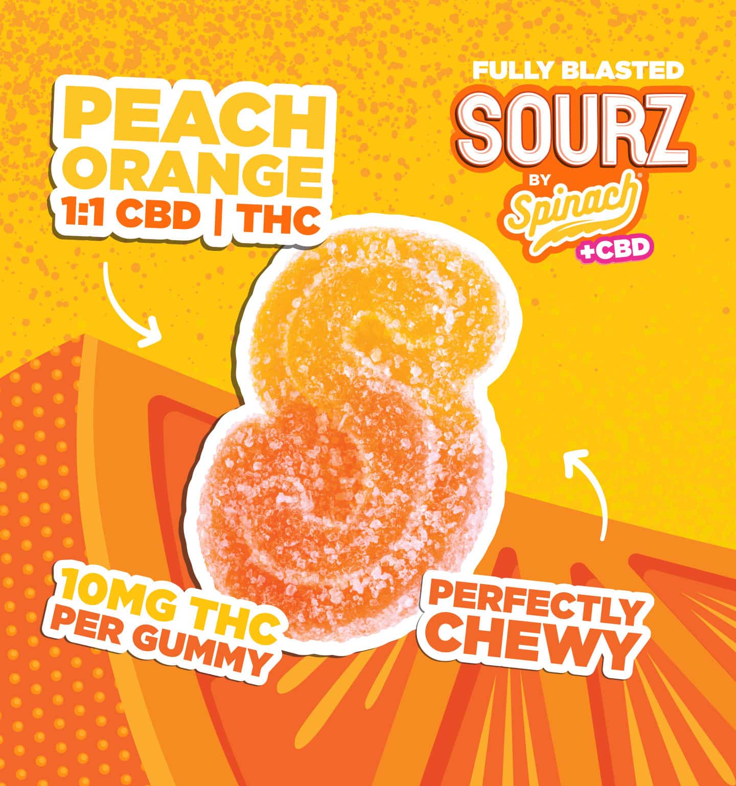 Product image Fully Blasted Peach Orange 1:1 THC CBD 1pc Soft Chew 1